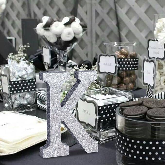 TONIFUL 8 Inch Silver Glitter Letter K Table Centerpiece A-Z Silver Birthday - Image 4