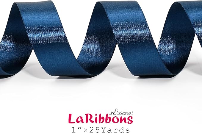 LaRibbons Navy Satin Ribbon 1 Inch 25 Yards Luxury Double Faced Blue Silk Ribbon - Image 6
