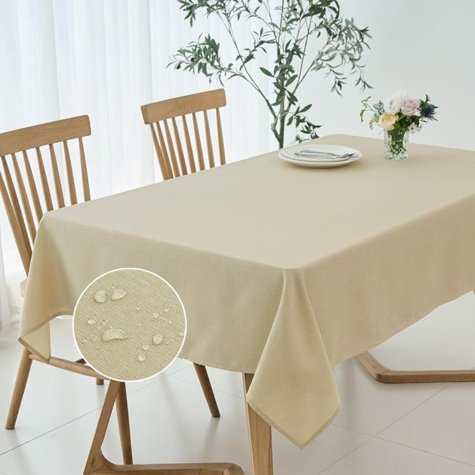 maxmill Rectangle Linen Texture Tablecloth Stain Proof Waterproof Wrinkle Free - Image 2