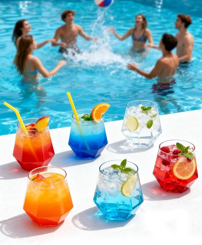 40 PCS Clear 12 Oz Plastic Wine Whiskey Glasses, Diamond Stemless Unbreakable - Image 5