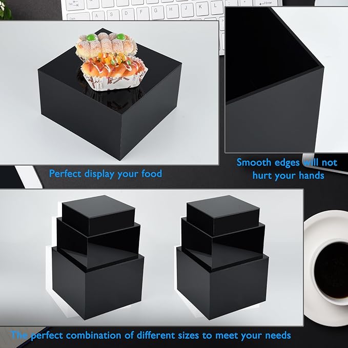 3Pcs Black Buffet Risers Acrylic Boxes Display Food Risers - Image 4