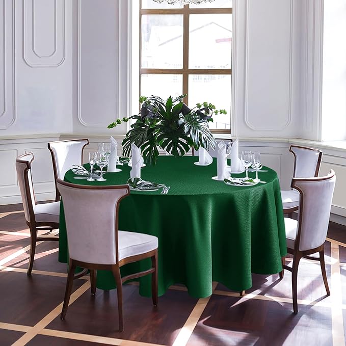 Biscaynebay Textured Fabric Christmas Round Table Cloth 90", Hunter Green Water - Image 2