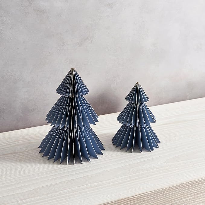 LampLust Winter Ornaments, 2 Pack Dusty Blue Honeycomb Paper Trees, 6 & 8 in - Image 5
