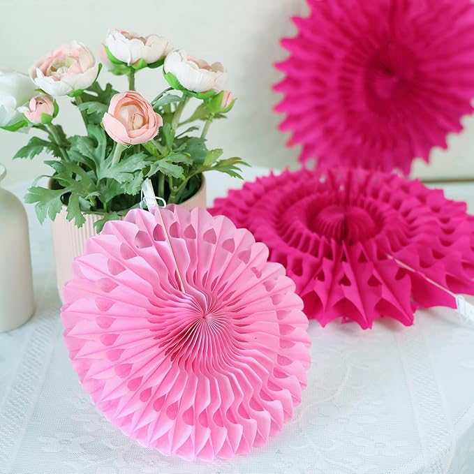 SUNBEAUTY Hanging Honeycomb Paper Fans Hot Pink Party Decorations Fuchsia Pink - Image 4