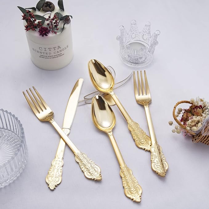 NOCCUR 180PCS Gold Plastic Cutlery Set - Image 5