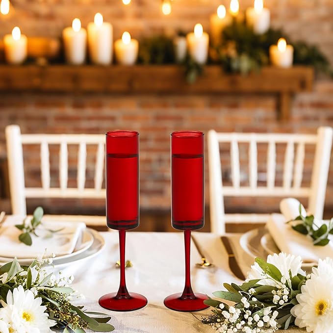 24 Pieces Red Champagne Flutes 6 OZ Straight Sided Wine Glasses Champagne Long - Image 3