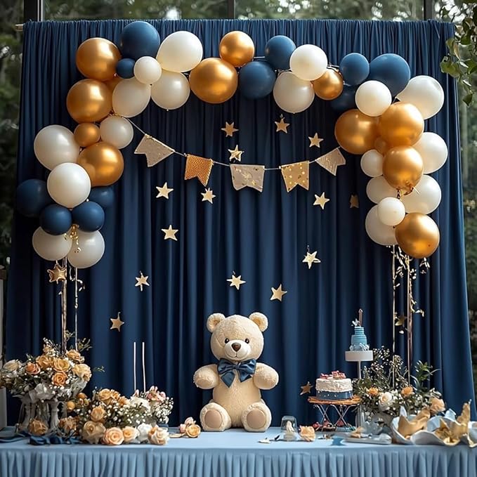 10ftx12ft Wrinkle Free Navy Blue Backdrop Curtain, 2 Panels 12FT Height Navy - Image 3