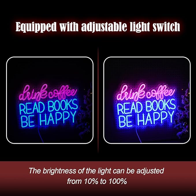 Drink Coffee Read Books Be Happy Neon Sign USB Powered Led Read Books Neon Light - Image 4