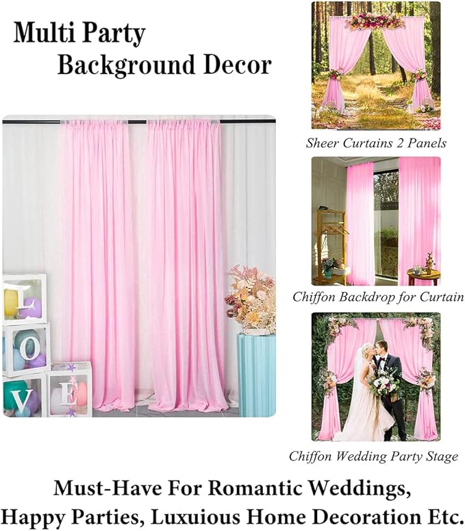 DUOBAO Pink Chiffon Backdrop Curtain-2 Panels 29x120-Inch Wedding Draping Beach - Image 4