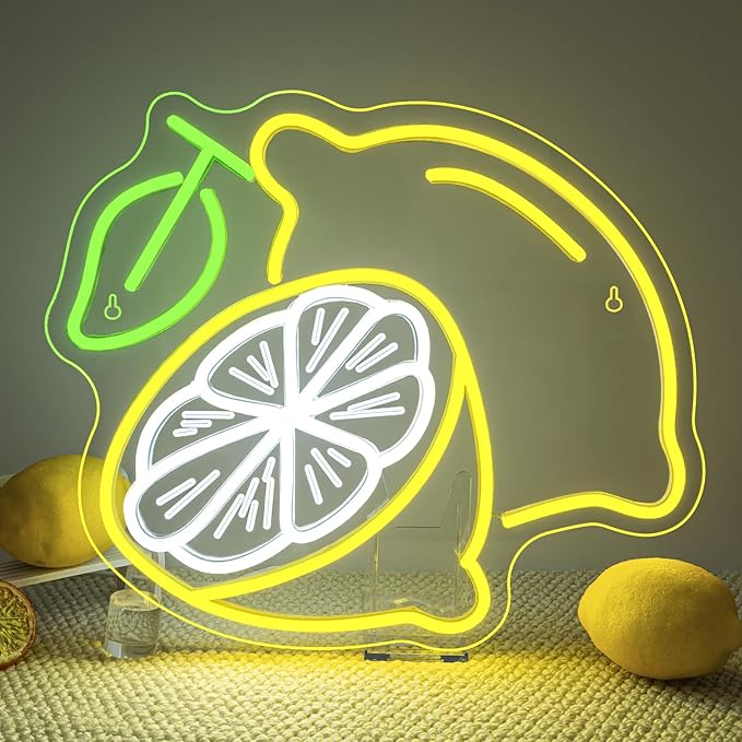 Lemon Cocktail Neon Sign – Yellow & Green LED Wall Light by Wanxing