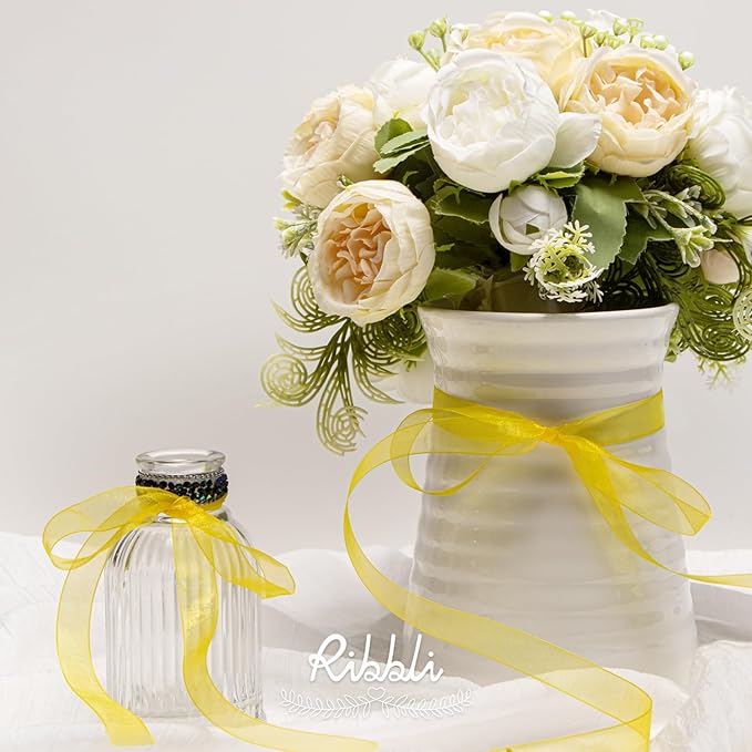 Ribbli Daffodil Yellow Organza Ribbon, 1 Inches x Continuous 50 Yard, Cookie - Image 2