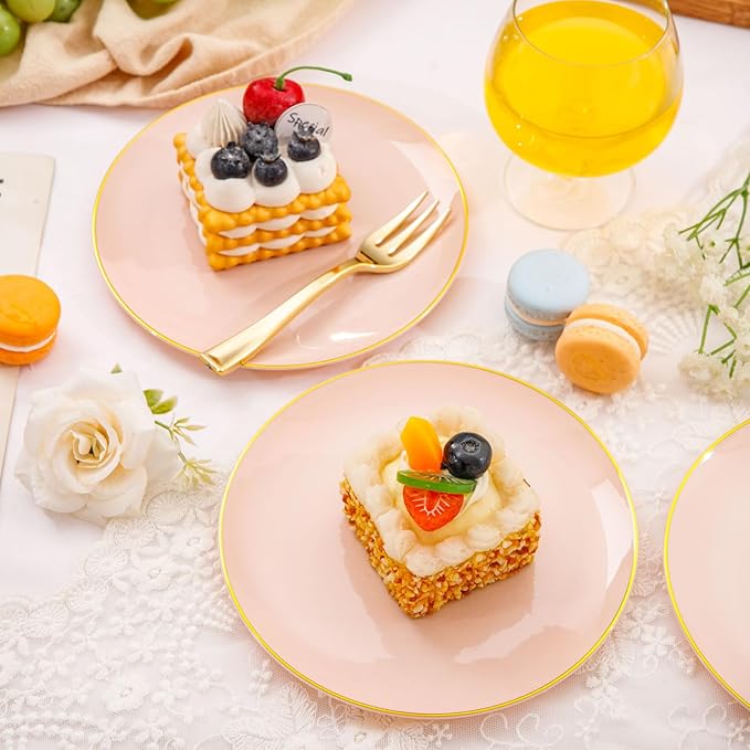 Festiva 200Pcs Pink Gold Cake Plates 6.3" - Image 3