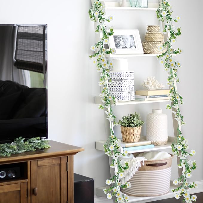 2 Pack White Flower Garland Artificial Daisy Silk Wildflower Hanging Flowers - Image 3