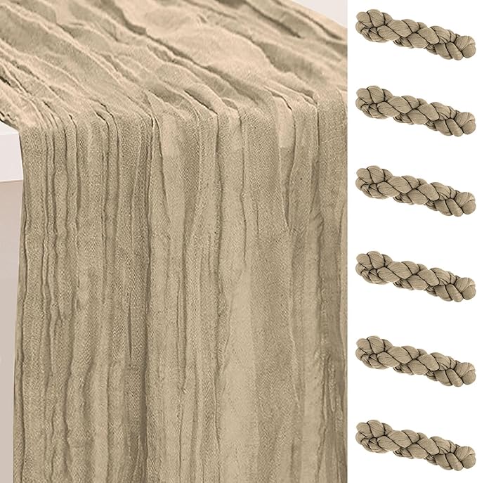 6 Pack Khaki Cheesecloth Table Runner 35x120 Inch 10Ft Rustic Gauze Cheese by SuBleer