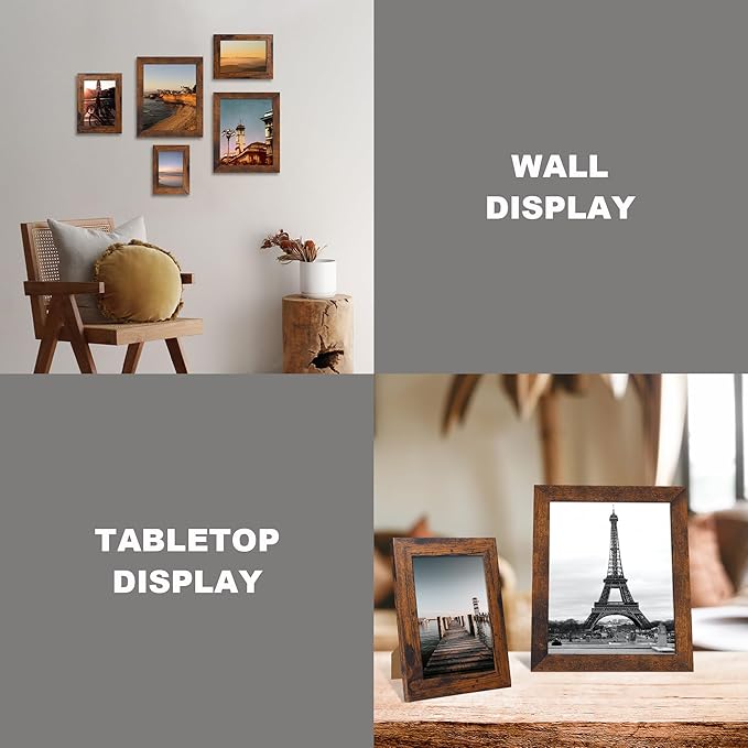 4x6 Picture Frame Set of 4, High Definition Glass 4 x 6 Frame, Wood Rustic - Image 6