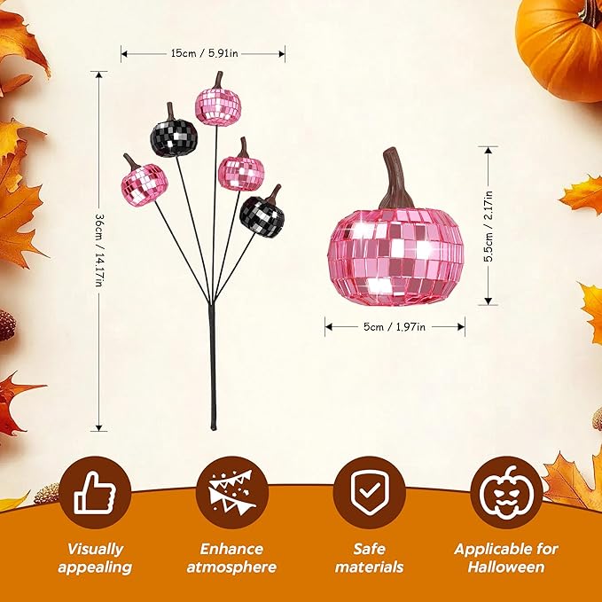 20Pcs Disco Halloween Decor, Disco Pumpkin Table Decoration, 14 Inch Artificial - Image 2