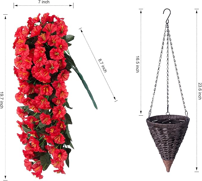 Artificial Fake Red Hanging Flowers Plants Baskets - Image 3