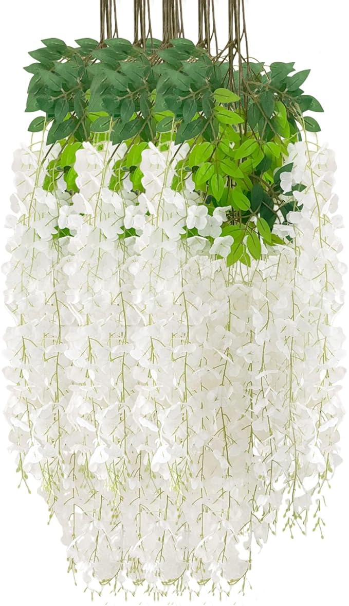 12 Pack White Wisteria Hanging Flowers Garland, 3.77 Feet Artificial Flower by Luerbi