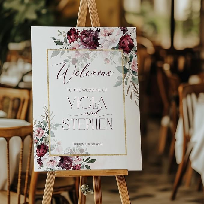 Welcome Wedding Sign Personalized, Burgundy Gold Dusty Pink Wedding Sign - Image 2