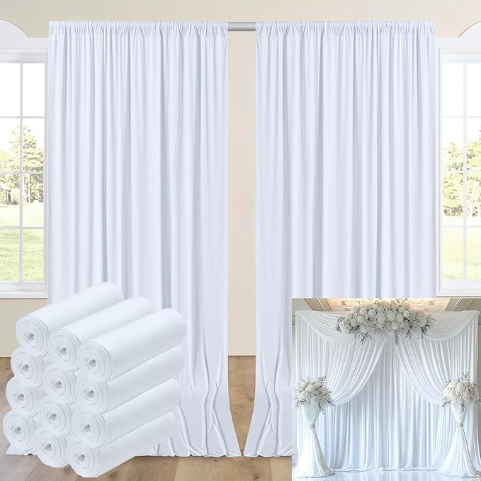 60ftx14FT Wrinkle Free White Backdrop Curtain, 12 Panels 14FT Height White by LeegleriTableSkirt