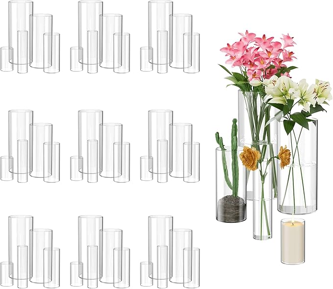 45 Pack Glass Cylinder Vase for Centerpieces, Hurricane Floating Candle by Unknown
