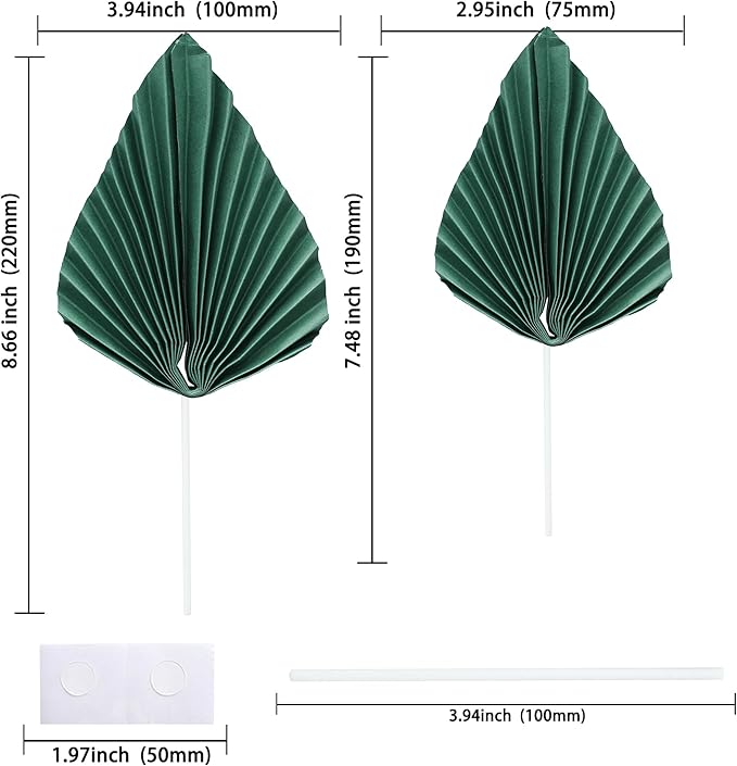 Ephlyn 6Pcs Paper Palm Fan Cake Topper Palm Leaf Fan Cake Pick Decoration - Image 2