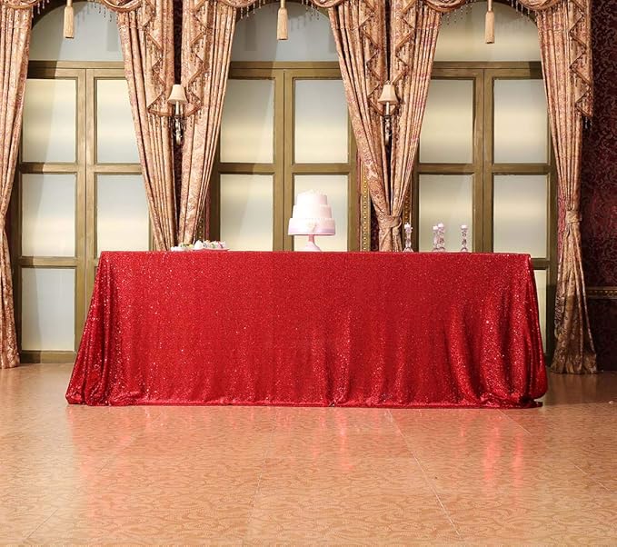 SquarePie Sequin Tablecloth 90 x 132 Inch Red Sparkly Table Linen - Image 7