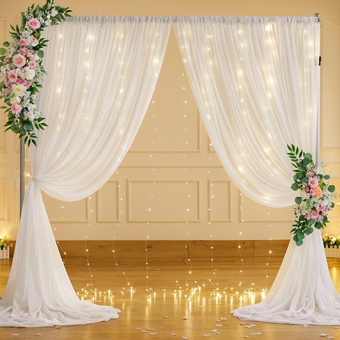 10ft x 7ft Cream White Chiffon Backdrop Curtain - Image 3