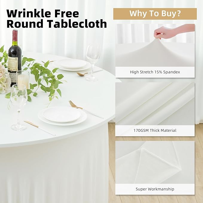 2 Pack Ivory Spandex Round Tablecloths - Image 4