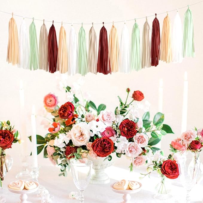 Sage-Green Burgundy Champagne-Gold Tassel-Garland - Image 5