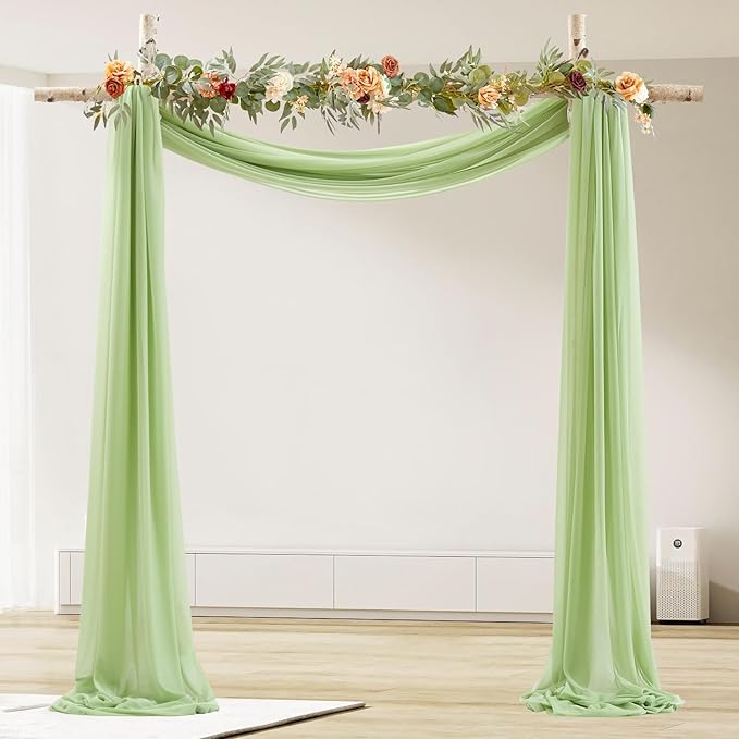 30" x 20Ft Wedding Arch Draping Fabric, 1 Panel Olive Green Sheer Curtain by PartyTalk