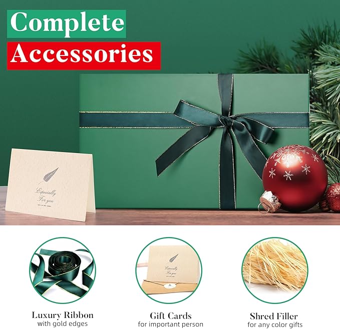 LIFELUM 5 Pack Christmas Gift Boxes Large Green Boxes of Gifts 13.85 x 8.35 x - Image 6