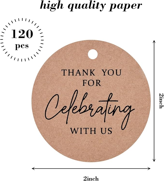 SallyFashion 120PCS Thank You Tags, 2inch Brown Round Gift Tags - Image 2