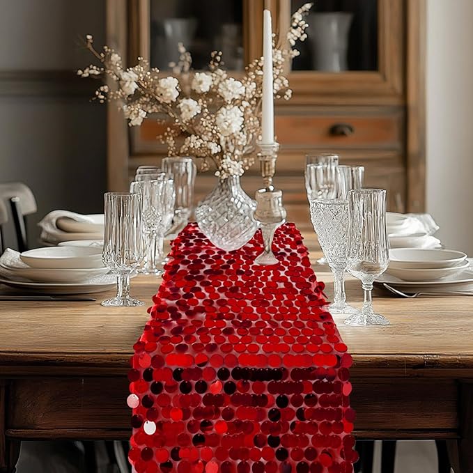 VHH Sequin Table Runner 12 x 108 inches Red Table Runner, Glitter Runner - Image 7