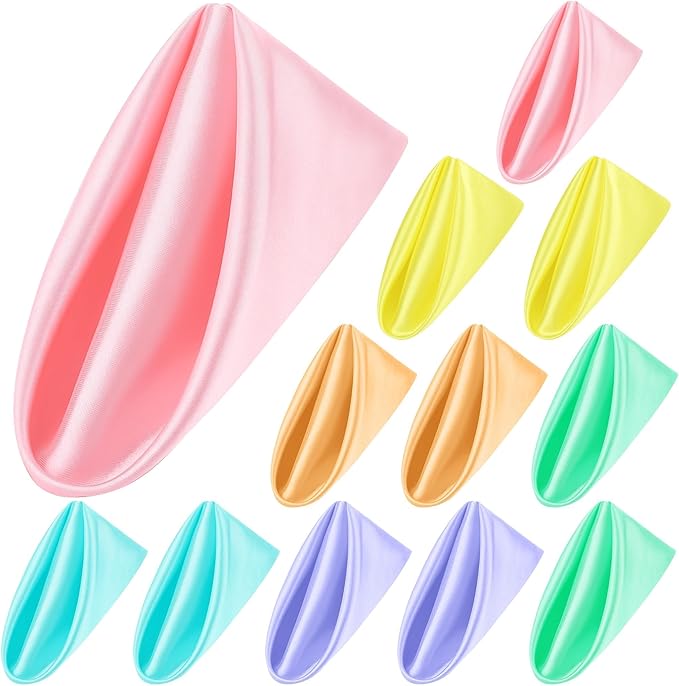 Aneco 12 Pieces Satin Napkins Soft Dinner Napkins Multicolor Square Weddings by Aneco
