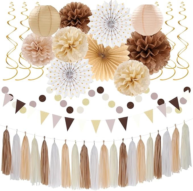 Boho Baby-Shower White-Brown Champagne Fall Party-Decorations by Hugtmr