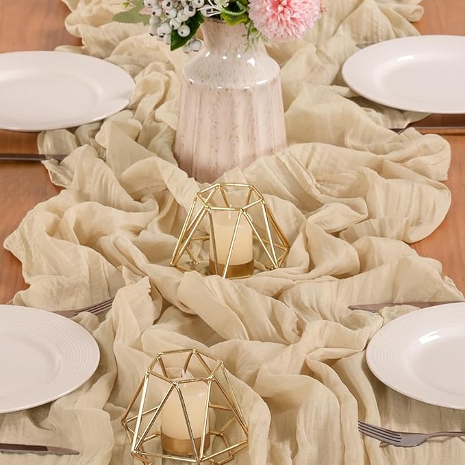 MLMW 10 Pack Champagne Gold Table Runner Cheesecloth Boho Gauze Rustic Cheese - Image 5