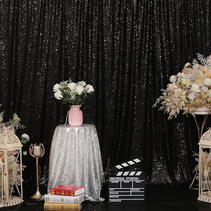 Poise3EHome 8FT x 8FT Black Sequin Backdrop Curtain Photography - Image 9