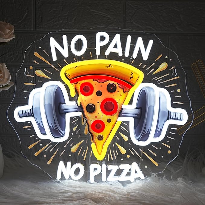 Lucunstar Gym Neon Sign No Pain No Pizza UV Printed Light Signs by LUCUNSTAR