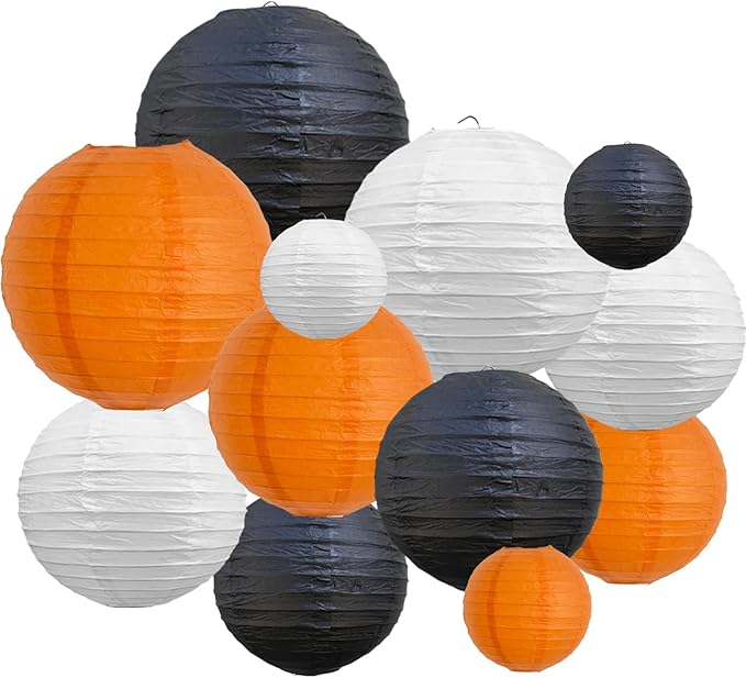BEISHIDA 12Pcs Orange Black White Paper Lanterns Decorative Chinese/Japanese by Beishida
