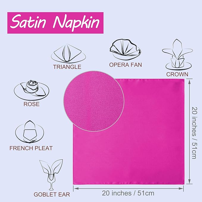Horbaunal 30 Pack Hot Pink Satin Napkins 20 x 20 Inch, Square Soft Table Dinner - Image 2