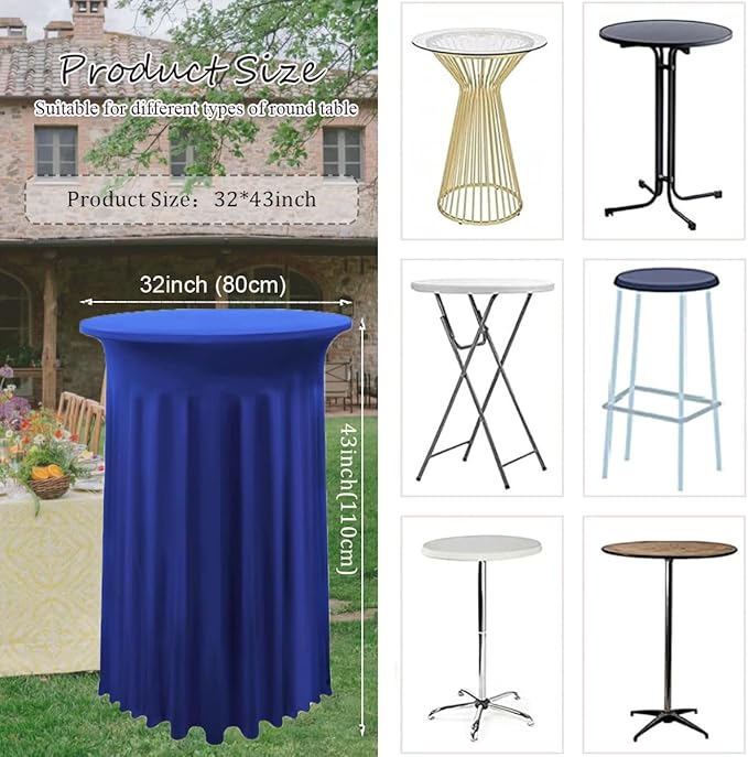 Albassa 2 Pack Cocktail Table Covers 32"x 43" Spandex Stretch Round Cocktail - Image 2