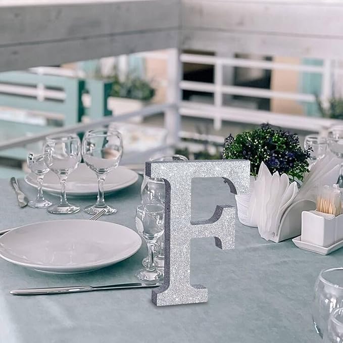 TONIFUL 8 Inch Silver Glitter Letter F Table Centerpiece A-Z Silver Birthday - Image 6