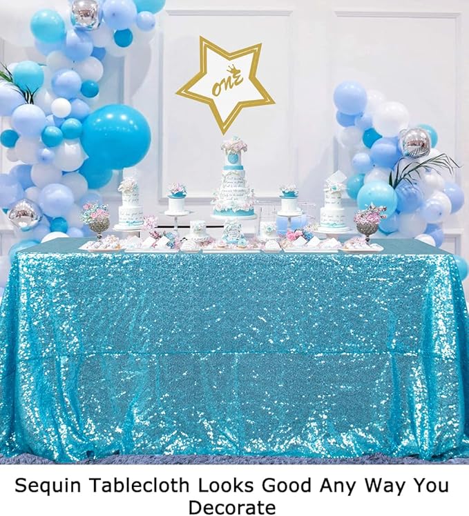 ShinyBeauty Sequin Tablecloth 72x72-Inch Turquoise Square Sequin Table Cover - Image 6