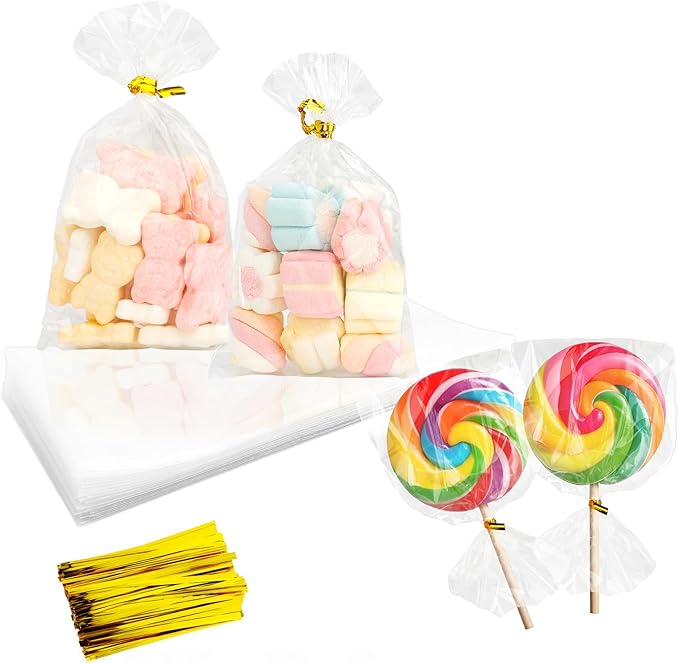 Cidenbio 100 PCS Cellophane Treat Bags, 3x5 In Clear Cellophane Gift Bags by Cidenbio