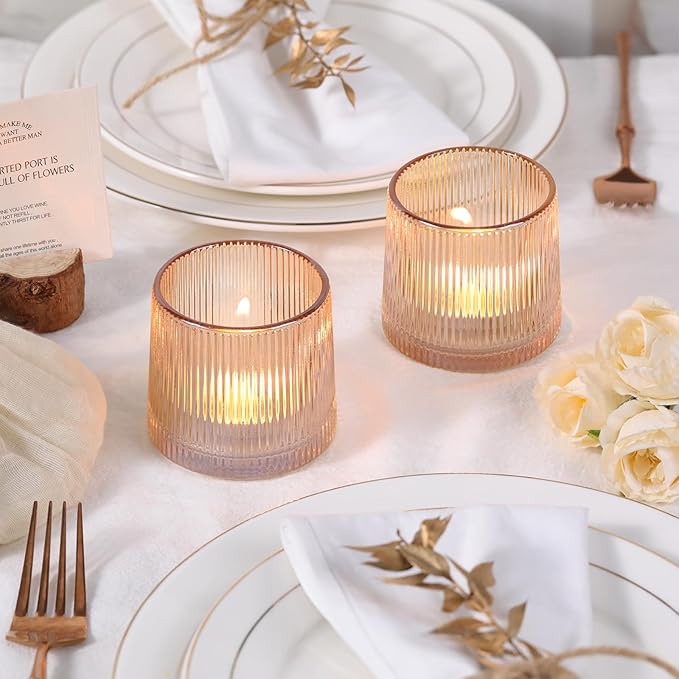 DARJEN Gold Ribbed Tealight Votive Candle Holders Set of 10- Tea Light Candle - Image 5