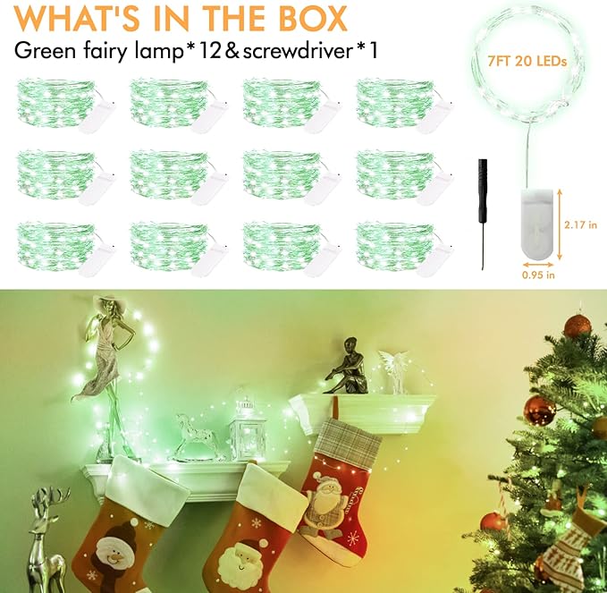 12 Pack Fairy Lights Battery Operated, 7FT 20LED Waterproof Silver Wire - Image 6