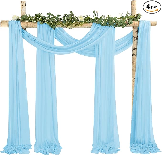 4 Panels Light Blue Wedding Arch Draping Fabric Cheesecloth Fabric 35" x 20FT by REWOMC