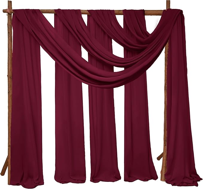 6 Panels Burgundy Wedding Arch Drapery 28" x20Ft Wedding Arch Draping Fabric by SATULGAU