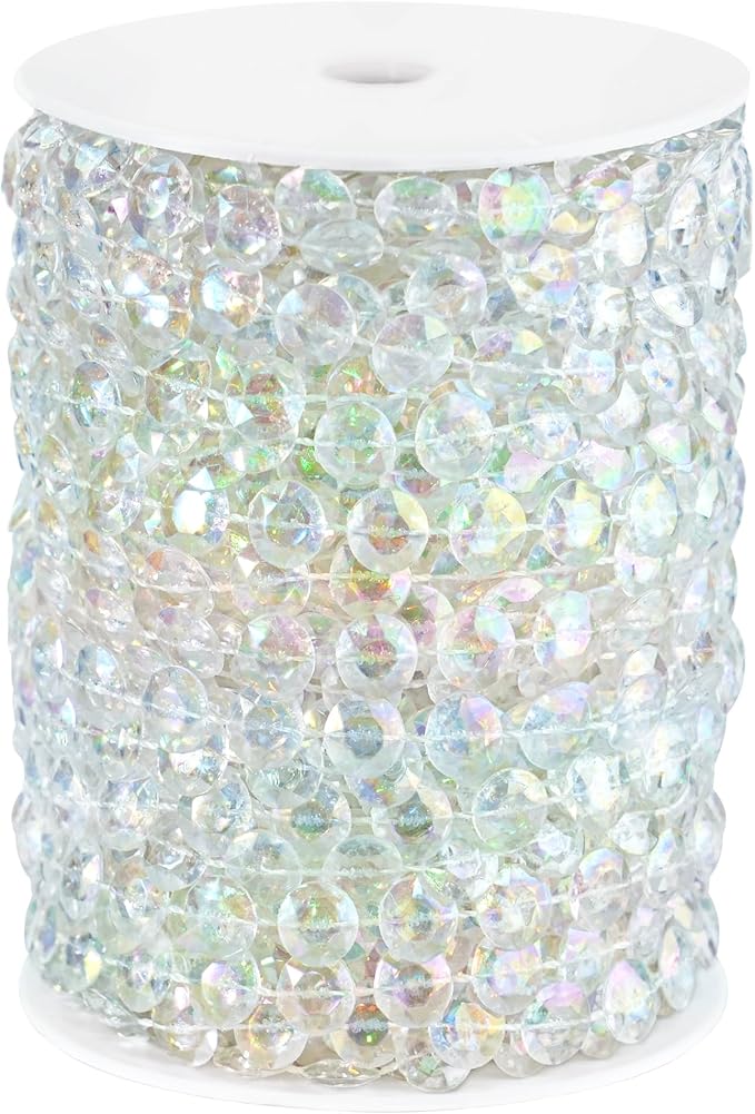 99FT Acrylic Crystal Garland, Iridescent Shimmer Diamond-Shaped Crystal Bead by ZJJZGYXINTAI